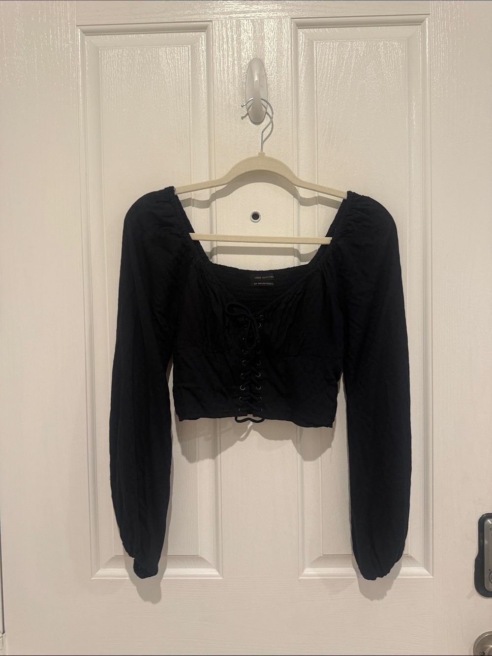 ☕️ Urban Outfitters Black Corset Lace-Up Puff Sleeve - Picture 2 of 6